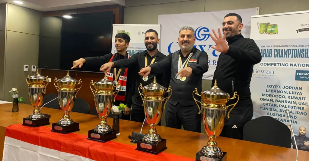 العراق يتصدر البطولة العربية للبليارد والسنوكر في الاسكندرية 